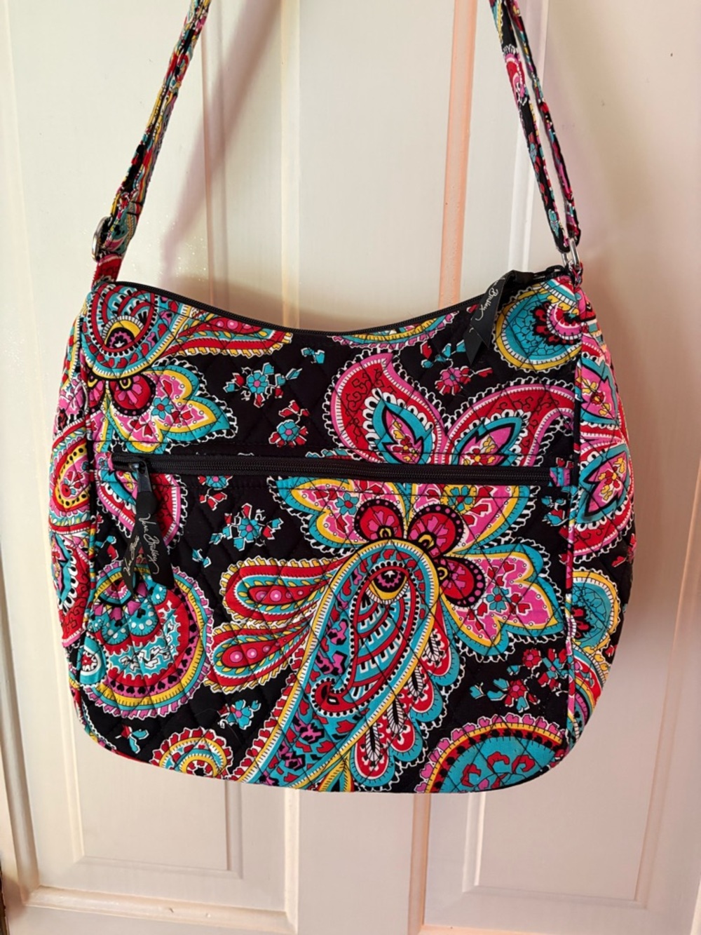 Vera Bradley Black Quilted Paisley Shoulder Bag with Pink & Teal Accents - Picture 4 of 9
